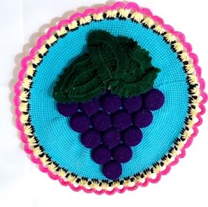 Vintage Handmade Colorful Crochet Grapes Wall Hanging
